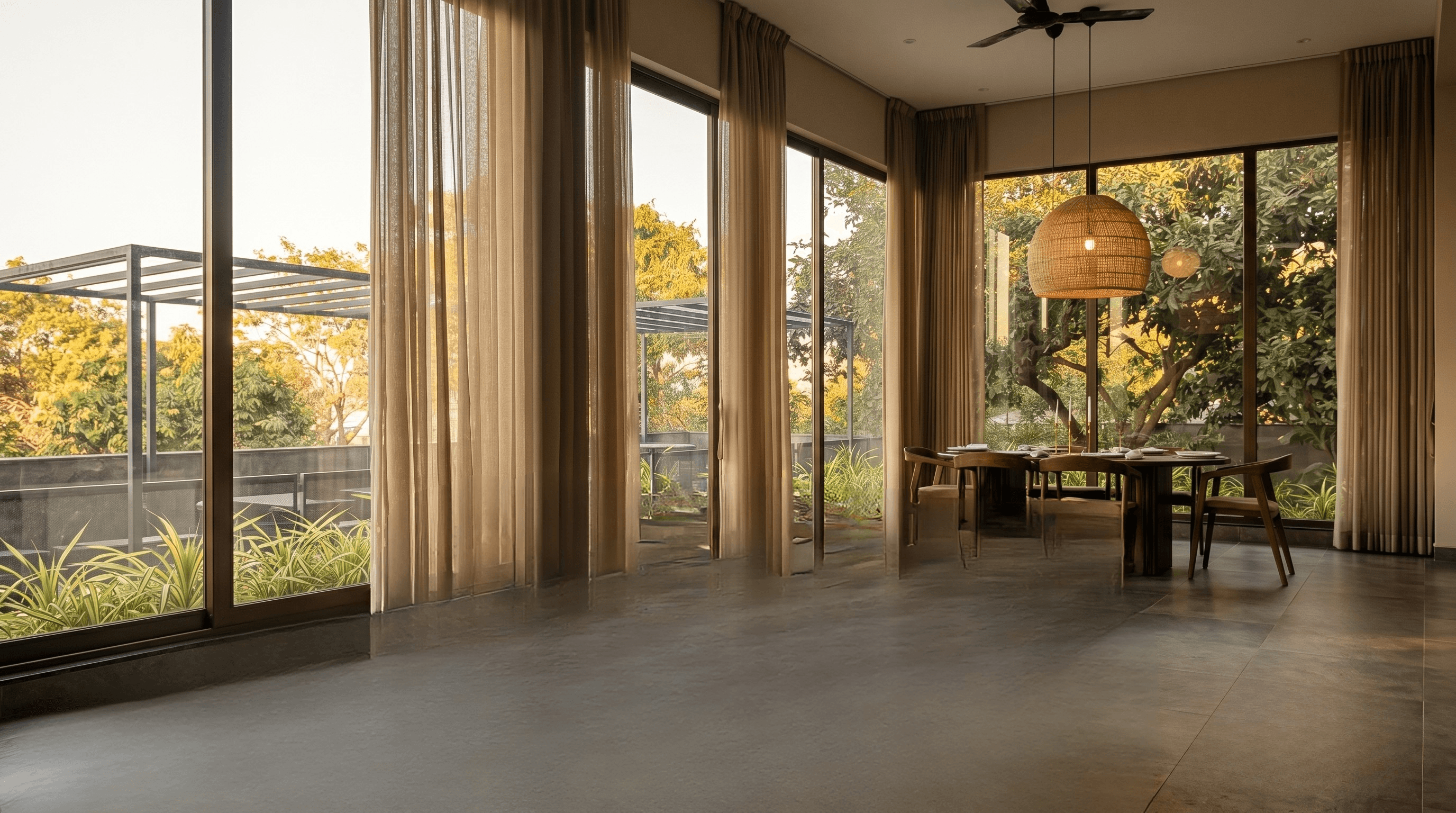 EVARA Farms lounge with valley pool view